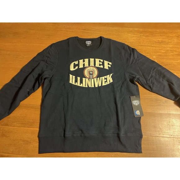 NWT OTS 2XL Navy Homefield Illinois Chief Illiniwek Crew Neck Fleece Sweatshirt - Picture 1 of 6